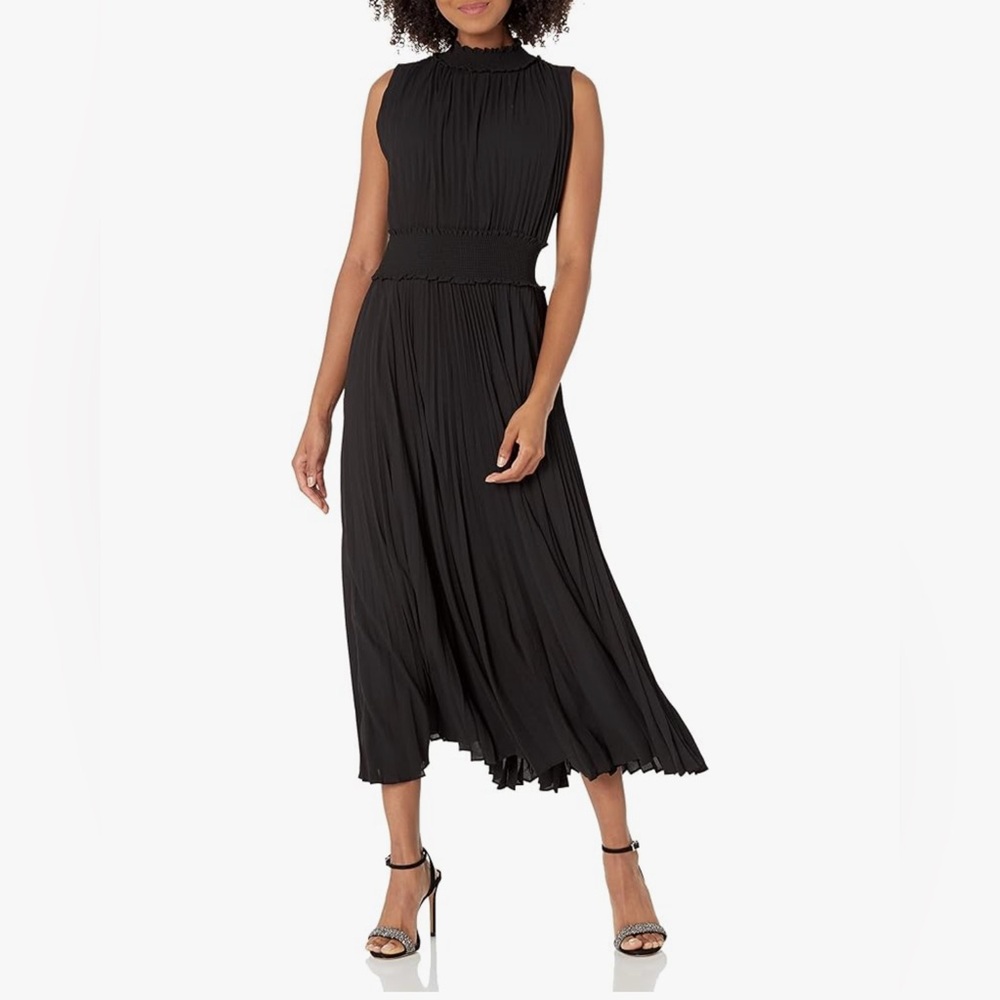 Nanette Lepore Black Pleated Midi Dress